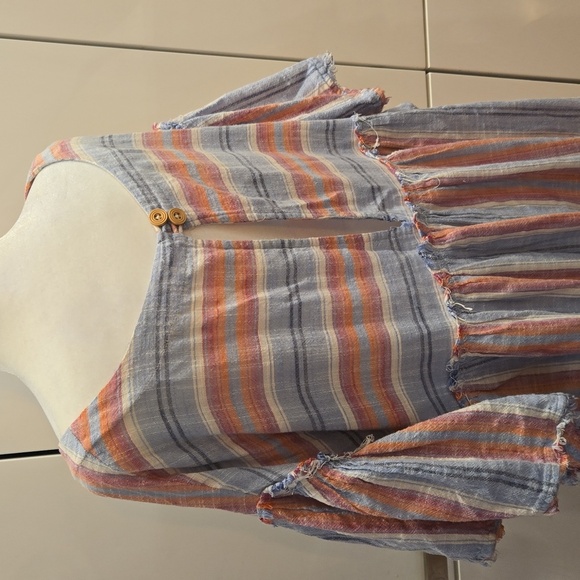 Free People Summer Nights Striped Tunic Cotton Blue Pink Womens Size Medium - Picture 6 of 13